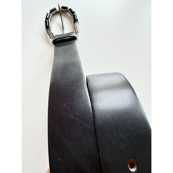 DANIER Black Leather Studded Brushed Silver Heavy Duty Buckle Hip Belt, Size M - Picture 4 of 13